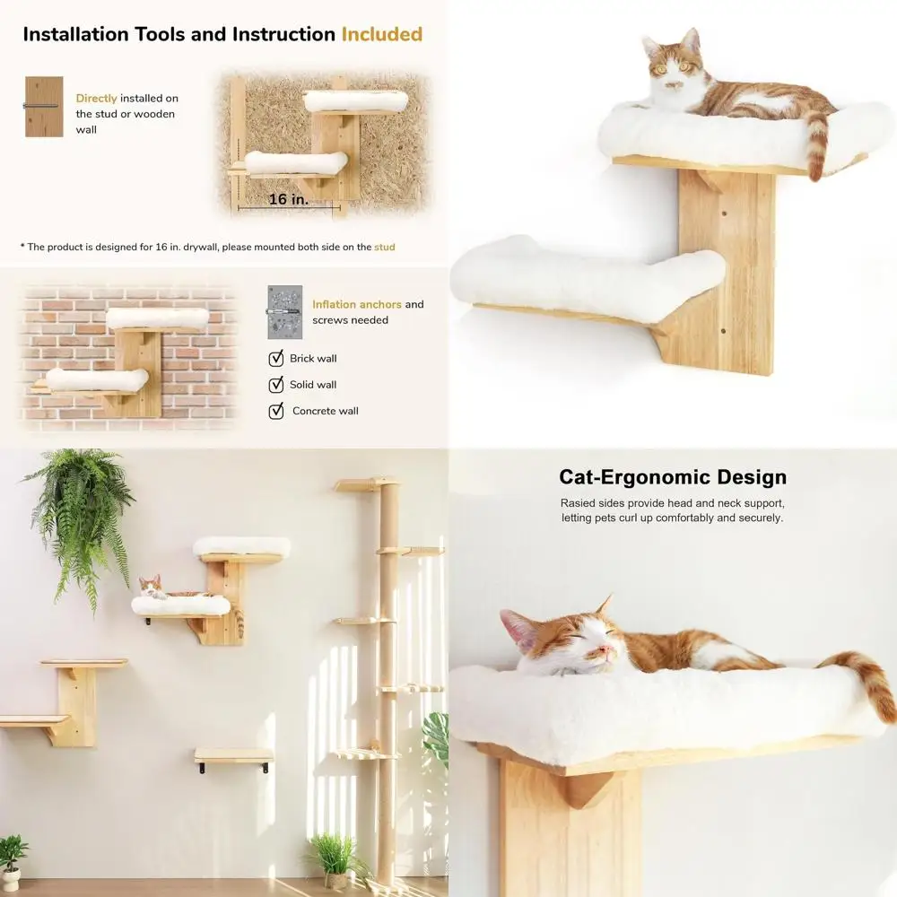 

Tree-Shaped Cat Wall Shelves with Cushioned Perch for Play and Rest