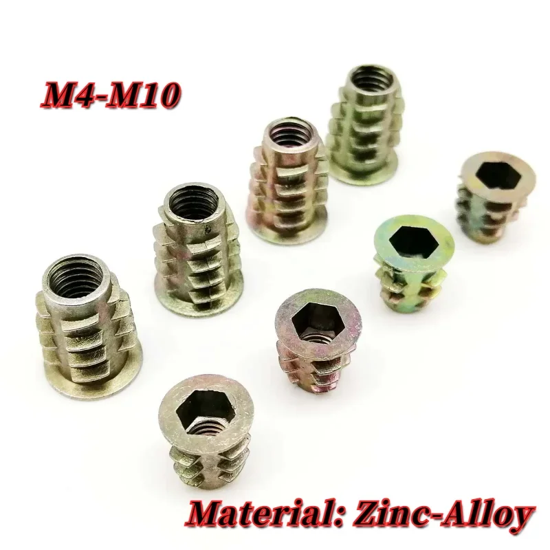 Thread Allen Hexagon Hex Socket Head Wood Furniture Cabinet Bed Embedded Insert Nut E-Nut Length=8-25mm M4 M5 M6 M8 M10 10pcs