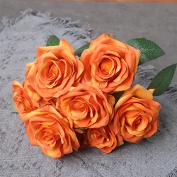 Artificial Orange Silk Flower, Fake Rose Bouquet, Wedding Photography Props, Home Living Room, Garden Corner Roses Decor