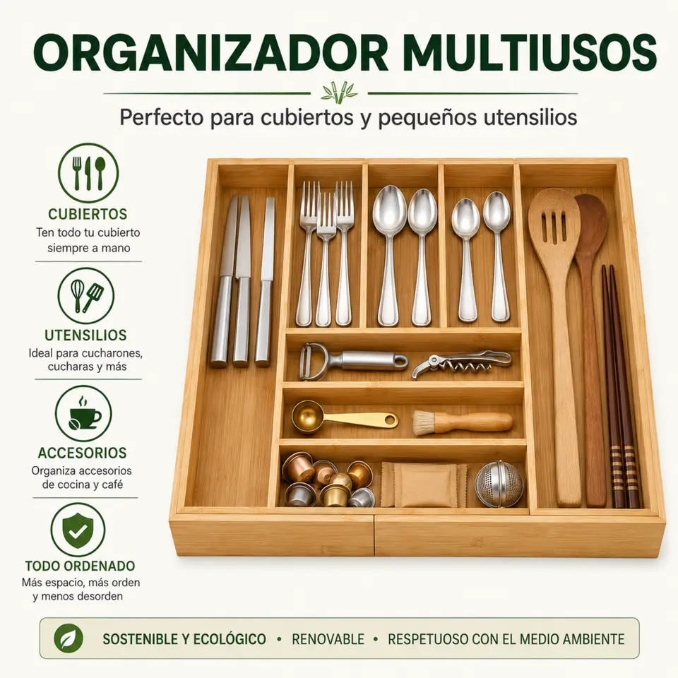 ORGANIZADOR DE CUBIERTOS EXTENSIBLE DE BAMBÚ