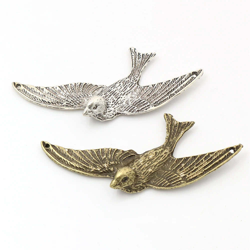 73x33mm 3 sztuk Antique Silver Plated brąz Plated w kształcie ptaka złącze ręcznie robiony wisiorek: DIY dla bransoletka naszyjnik