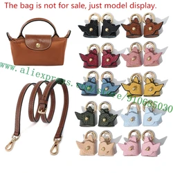 Adjustable Calfskin Shoulder Bag Strap For Longcharm Mini Handbag Le Pliage Crossbody Carry Belt 1 Pair Holders + 1-Strap