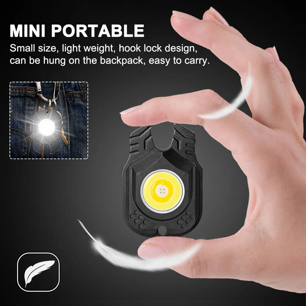 Super Bright Mini LED Flashlight USB Rechargeable Keychain Light Powerful COB Work Lights Camping Lantern With Magnet Hook
