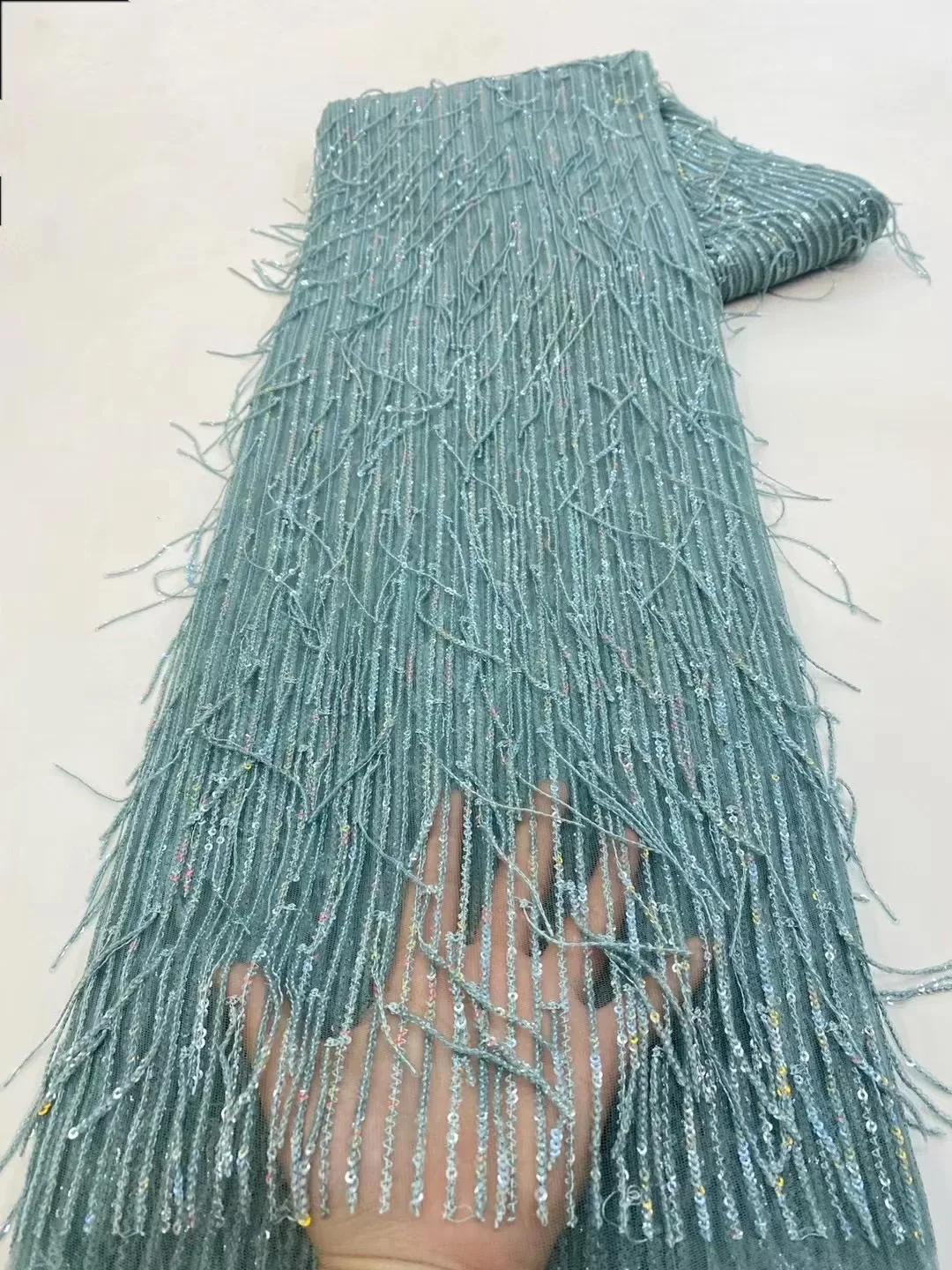 Latest 3D Tassel Sequined Lace African Lace Fabric 2024 High Quality Net Nigerian Lace Fabrics for Women Party Dresses NXZ5754