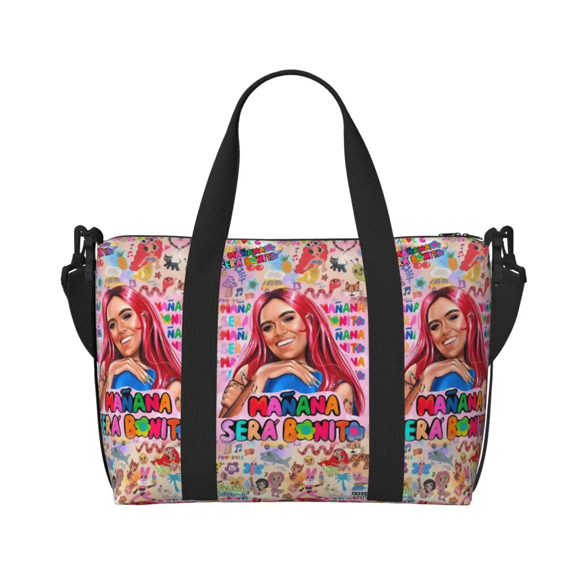 Borsa tote da spiaggia personalizzata Manana Sera Bonito Karol G Cantante colombiano per donna Borse da palestra da spiaggia con grande scomparto per cantante colombiana