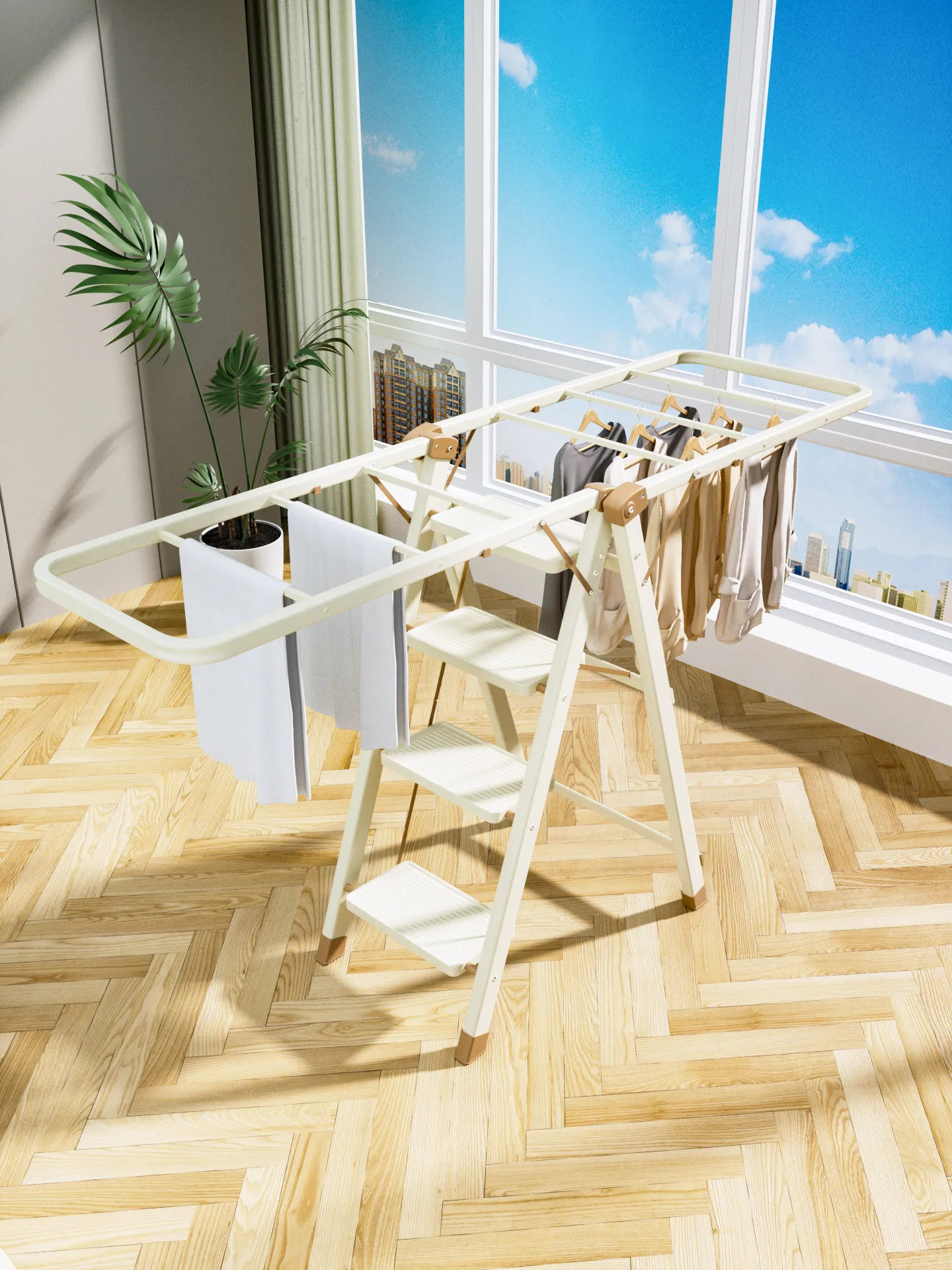 

Многофункциональная складная сушилка для одежды 2-в-1 для дома, новая модель 2026 года, простой стиль, ручная регулировка