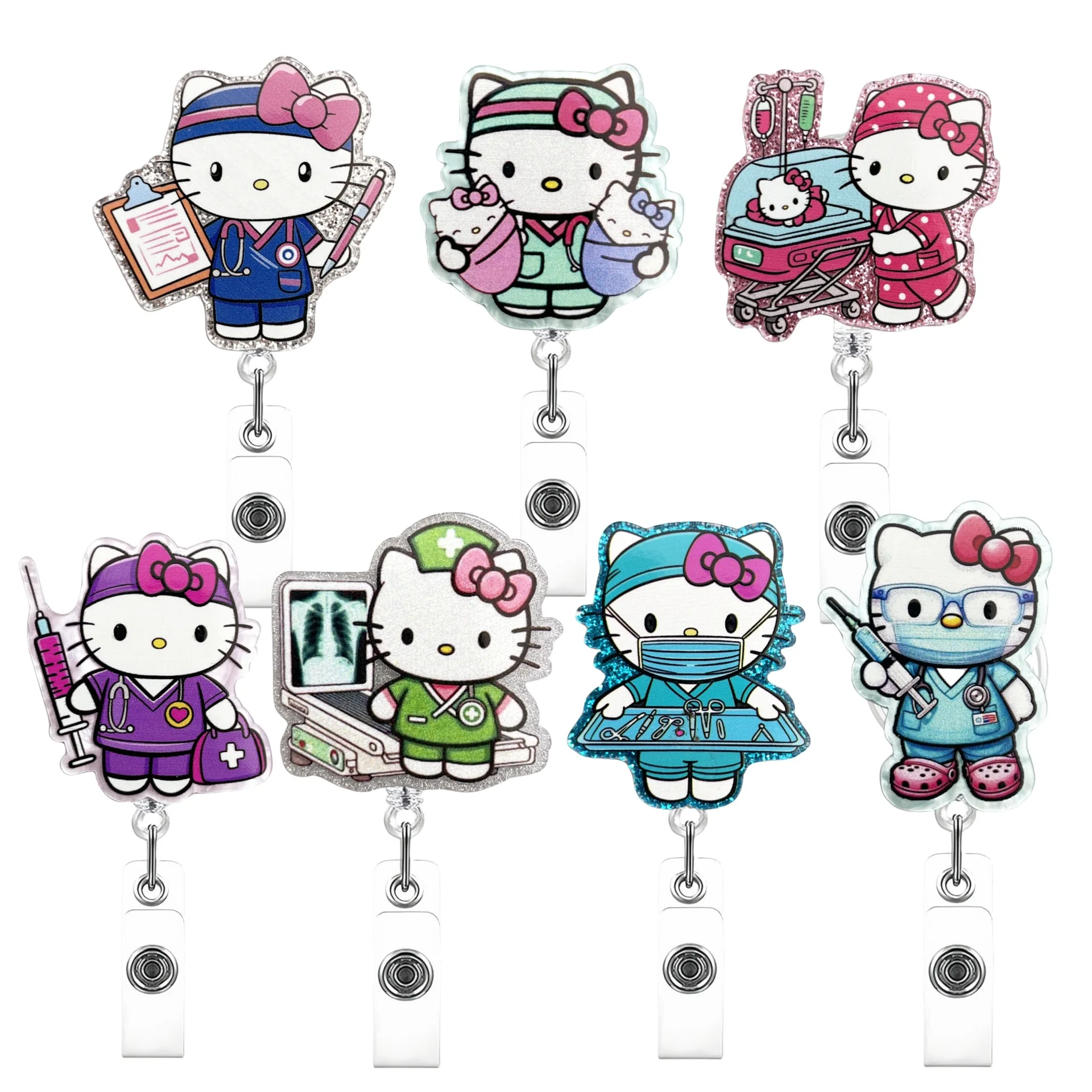 Sanrio Hello Kitty Retractable Badge Reel ID Card Clip Holder Cute Nurse Doctor Work Pass Lanyard Kawaii Accessory