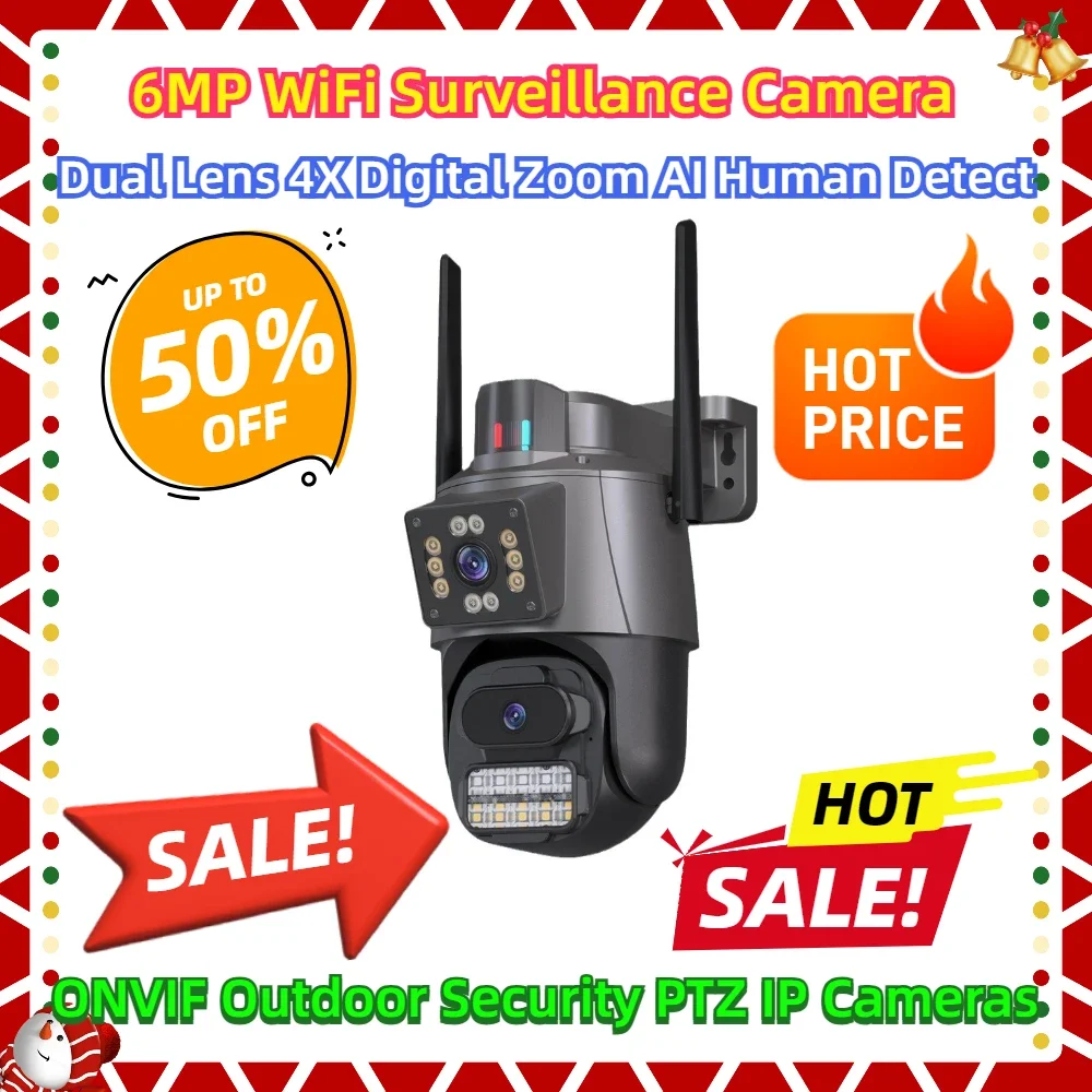 

Dual Lens 5X Digital Zoom AI Human Detect ONVIF Outdoor Security PTZ IP Cameras 6MP WiFi Surveillance Camera