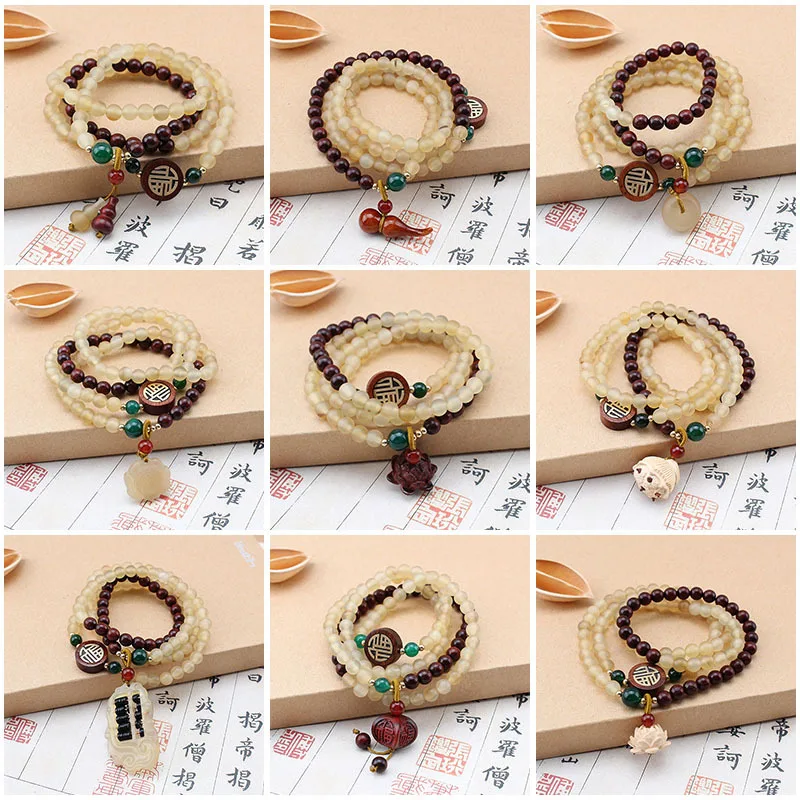 DIY accessories Retro natural croissant beads bracelet, gourd abacus, Buddha beads hand jewelry, blood sandalwood beads, multi-c