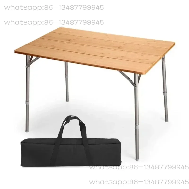 100*65cm Outdoor Camping Folding Large Table Aluminium Alloy Bamboo Table Portable  Adjustable Height
