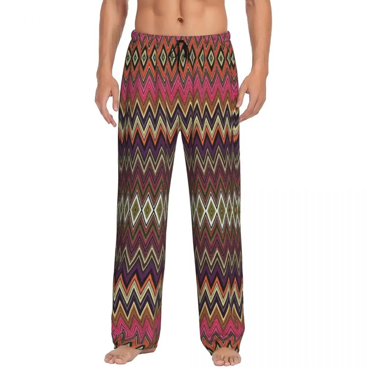 Personalizado impresso masculino casa ziguezague multicolorido calças de pijama boho camuflagem pijamas sleep lounge bottoms com bolsos