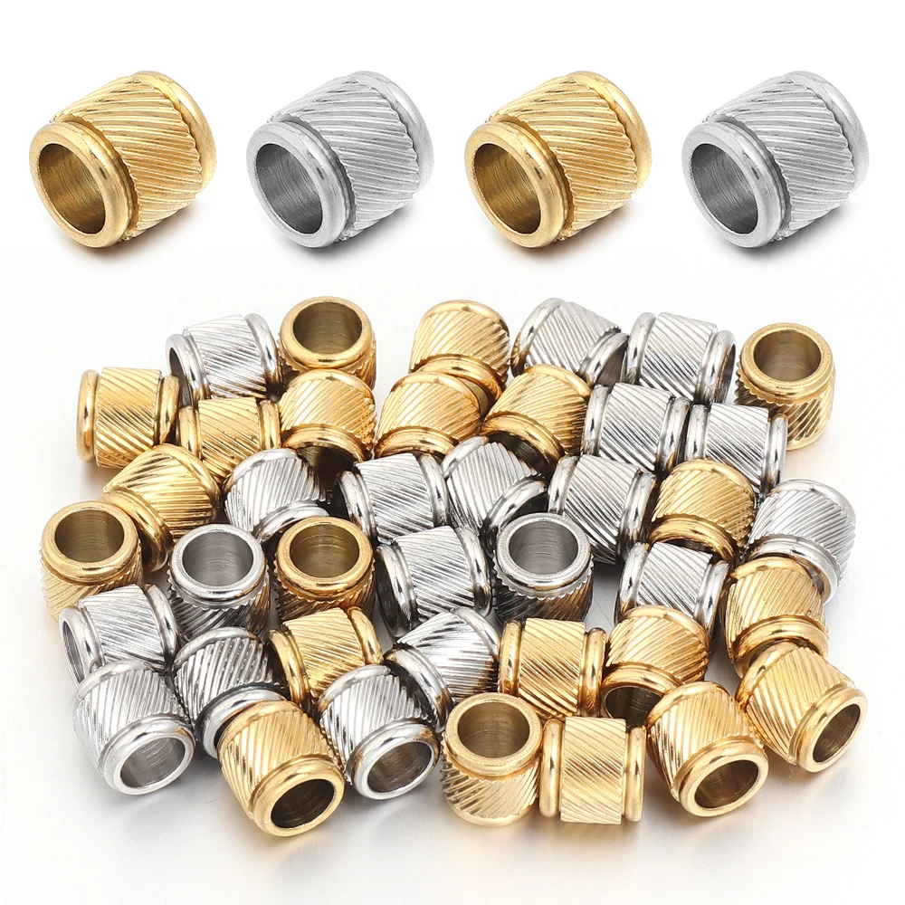 5-10pcs/lot 9x9mm Stainless Steel Texture Tube Beads Gold Big Hole Loose Spacer Bead For DIY Crafts Bracelet Necklace Accessorie