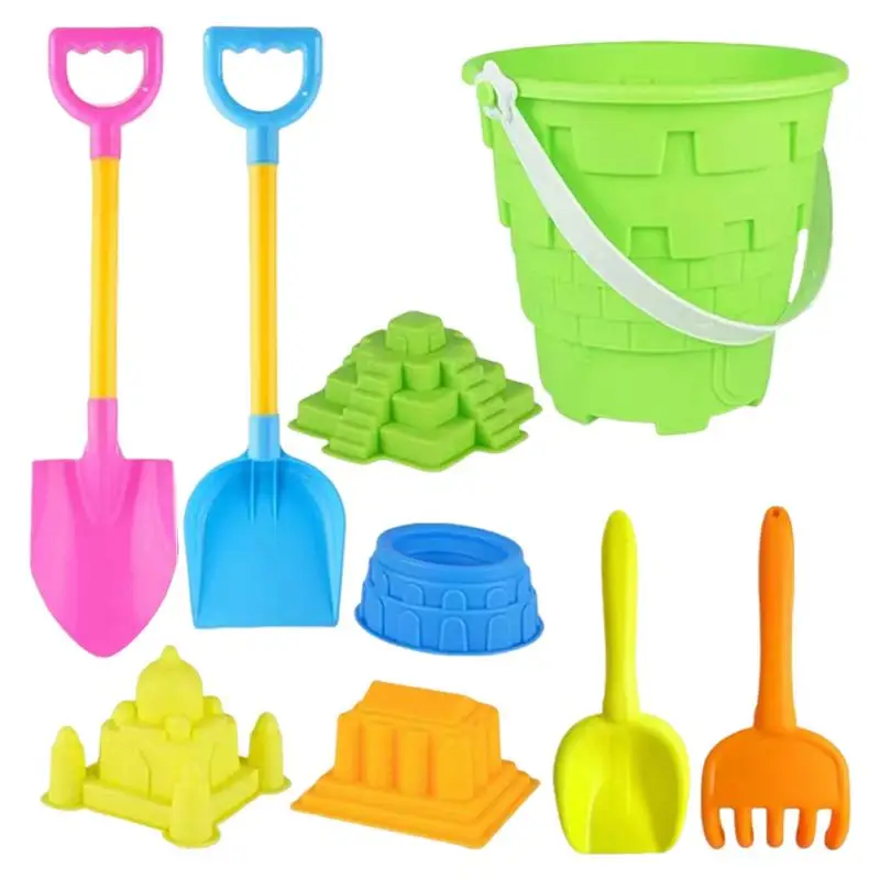 

9pcs Children Outdoor Beach Toys Fun Shovel Mold Beach Bucket Set Storage Sand Digging Tool Bucket Children Sandbeach Toys