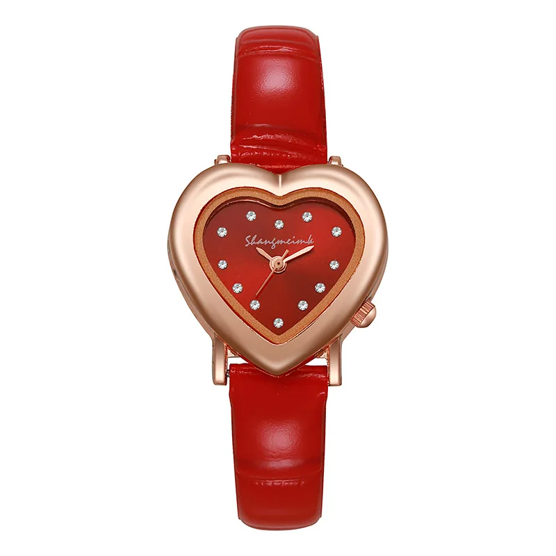 Caite Womens Heart Dial Red Leather Strap Quartz Watch Valentines New Battery Rebecca Minkoff Womens Watch 35mm Heart Red Leather Kindness  main image 2