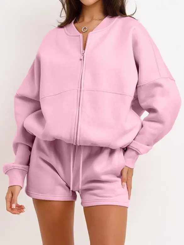 

2025 Autumn and Winter Sports Style Long Sleeved Jacket Short Pants Two-Piece Set Women's Clothing