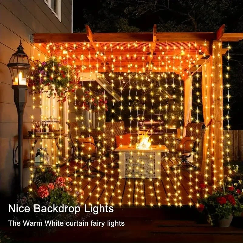 Zonne-Energie 8 Modi Outedoor Bruiloft Zonnegordijn String Sprookjesachtige Verlichting Voor Patio Veranda Achtertuin Home Party Tuin Kerst Decor