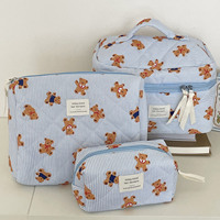 Women Zipper Makeup Travel Organizer Female Handbag Toiletry Pouch for Girls Pink Blue Bear Stripes Women Cosmetic Case Purse