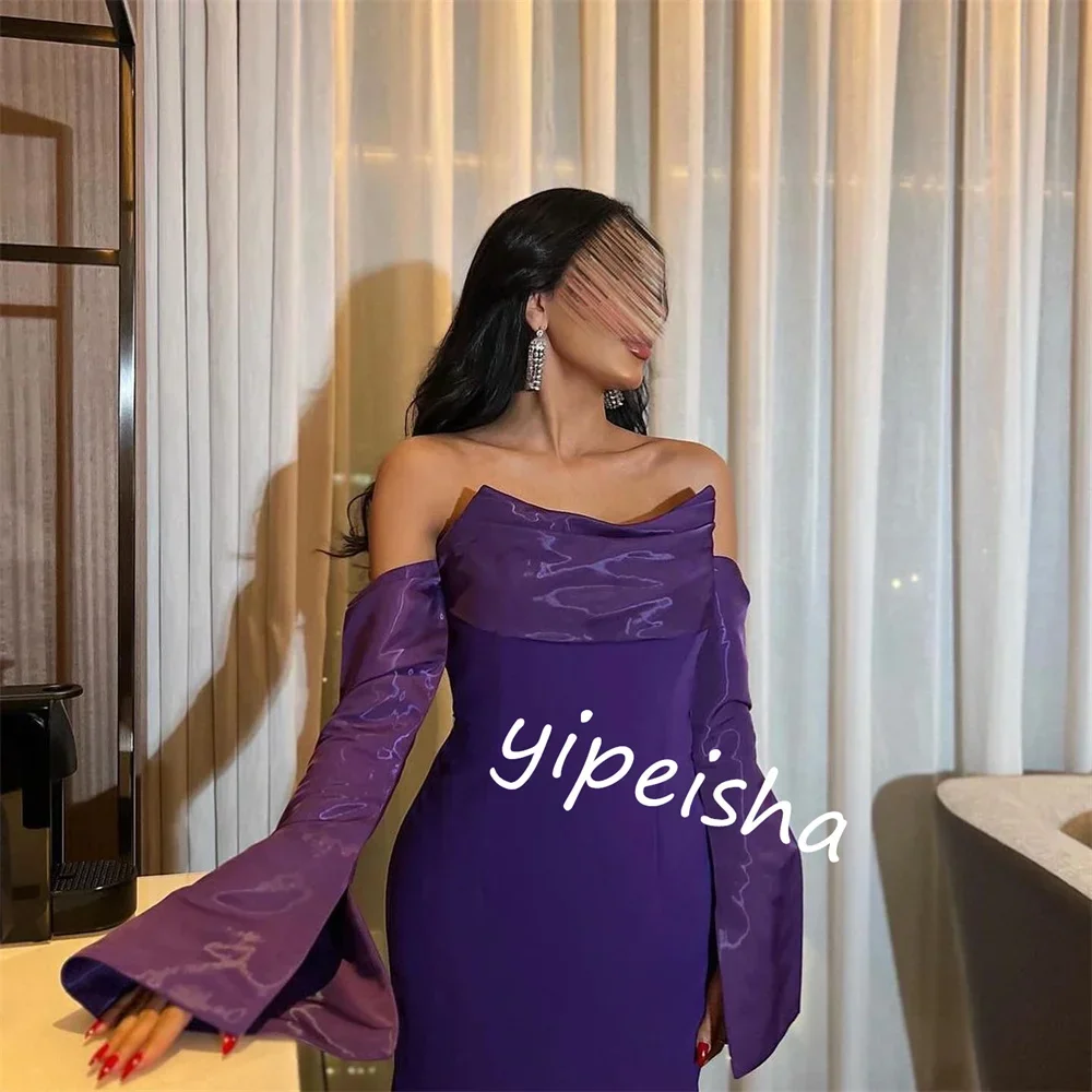 Customized Sparkle Exquisite High Quality Jersey Pleat Party Trumpet Off-the-shoulder Bespoke Occasion Gown Midi Dresses Modern