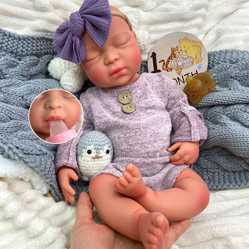 

17inch Silicone Reborn Baby Girl Soft Solid Body Hand Painted Skin Companion Doll Gift for Therapy Collection Holiday