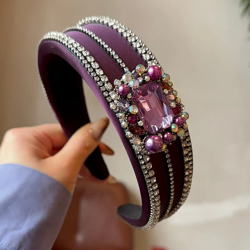 European and American Retro Heavy Industry Rhinestone Pearl Headband - Luxurious Hair Accessories for Women