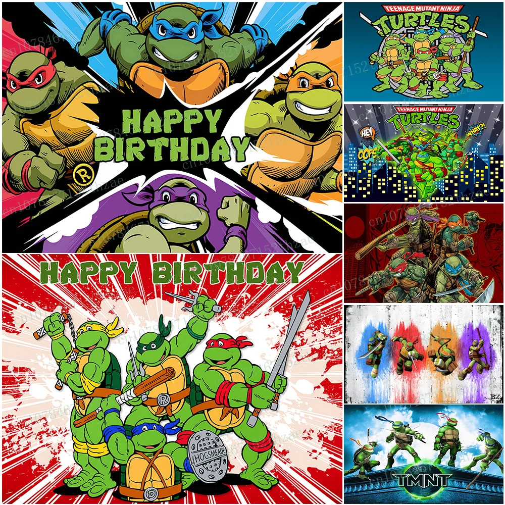 

Teenage Mutant Ninja Turtles Birthday Party Photo Background Baby Shower Photography Backdrop Cartoon Banner Decoration