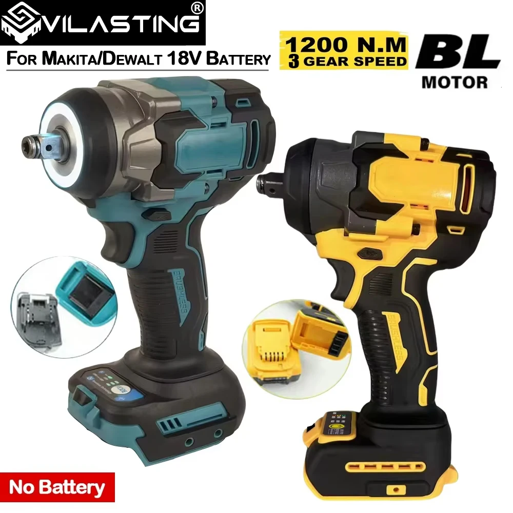 VILASTING Brushless Electric Impact Wrench 1200N.M Screwdriver Cordless Wrench PowerTool For Makita/Dewalt 18V Battery Pin