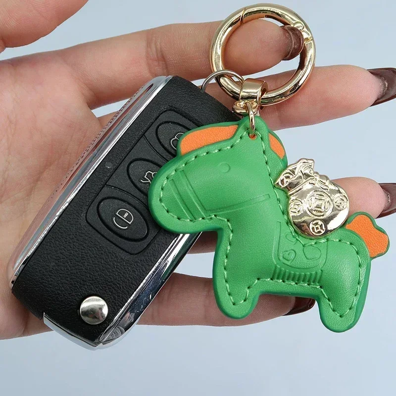 1pcs Carrying on Money Pocket PU Horse Keychain PU Leather Car Keyring PU Leather Hanger Cartoon Animal Bag Pendant
