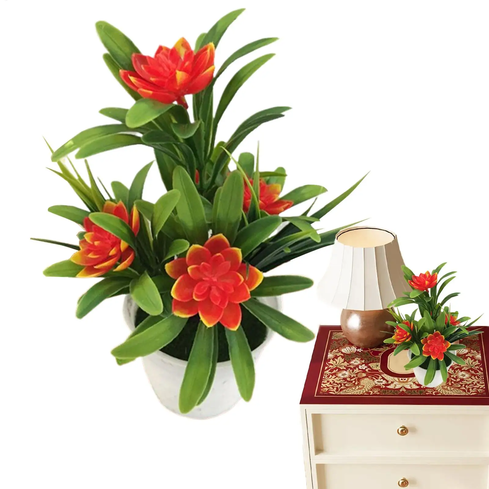 1 Stück Künstliche Topfpflanze, Simulierte Gefälschte Gelbe, Rote, Orange, Rosa, Lila Pflanzen, Blumen für Heim, Garten, Tischdekoration, Raumornament