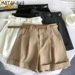 Matakawa Spring Summer Solid Shorts Women Korean Fashion Simple Pantalones Cortos High Waist Basics Loose Ropa De Mujer