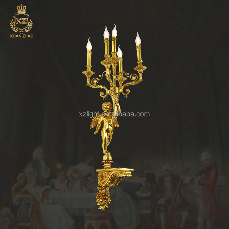 

Французский интерьерный роскошный настенный светильник для гостиной из бронзы, антикварная латунь, 5-рожковый светильник с ангелами