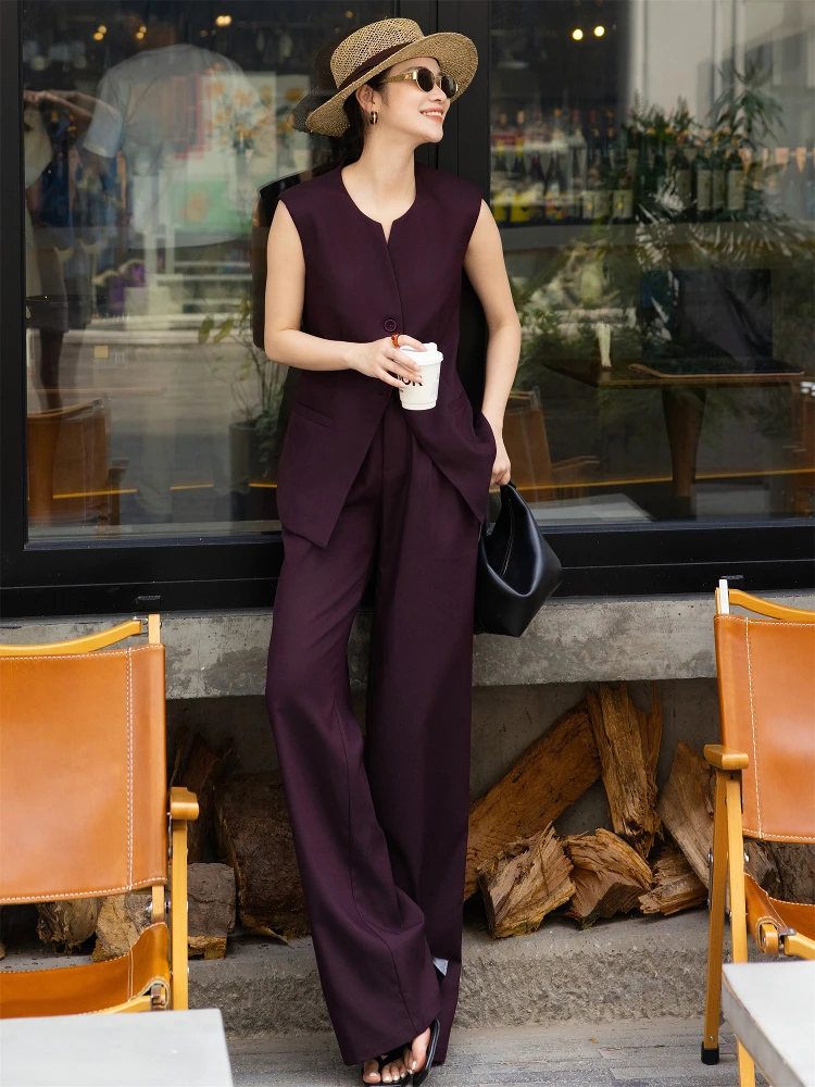 

Busin Casual Two-Piece Suit Set Commute Ele Profional Wide Leg Pants Vest Summer Faion Workwear Ensemble