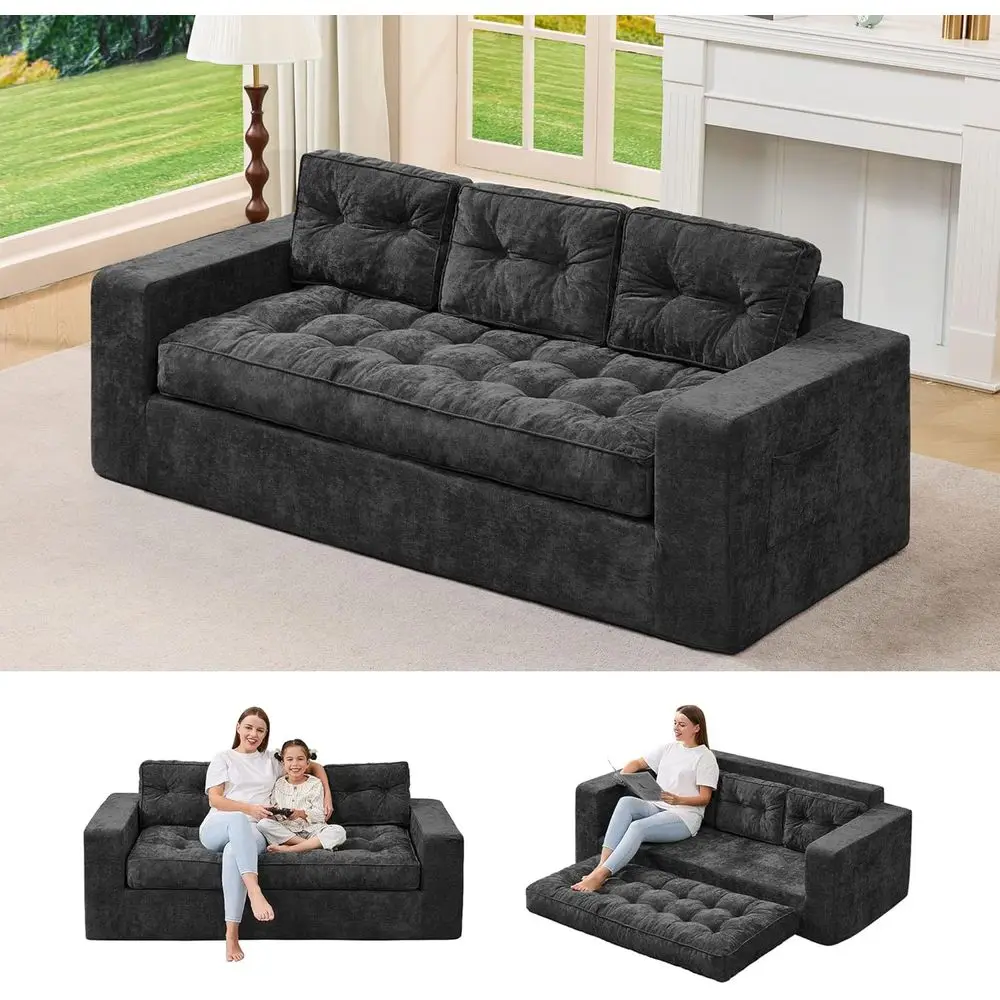 

Grey 3-Seater Cloud-Comfort Couch with Buttoned Tufted Design for Living Room or Office