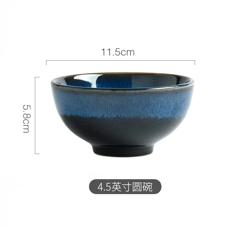 Japanese Blue Kiln Ceramic Tableware American Retro Household Dishes Rice Bowl Main Course Restaurant Dinner Plate Tableware