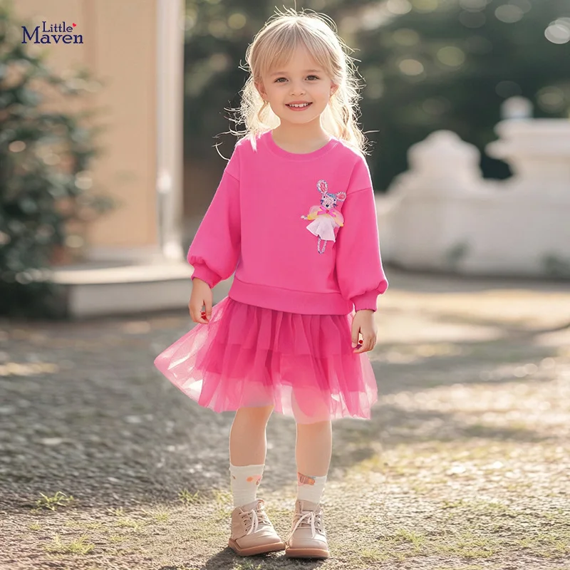 2025 Nuovo autunno rosa abito in pizzo rosso topo cartone animato europeo e americano 100 cotone morbido e carino abito stampato