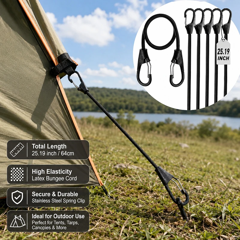 5PCS 64cm Elastic Bungee Cord with Hook Bike Luggage Fastening Tools Portable Durable Easy Storage Outdoor Camping Home Use ZYF﻿