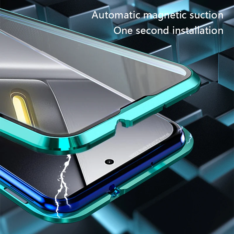 Biruiqu For Xiaomi PocoX8Pro/ProMax Magnetic Absorption Case Metal Frame Shockproof Double Sided Tempered GlassMagneticCaseCover view 2