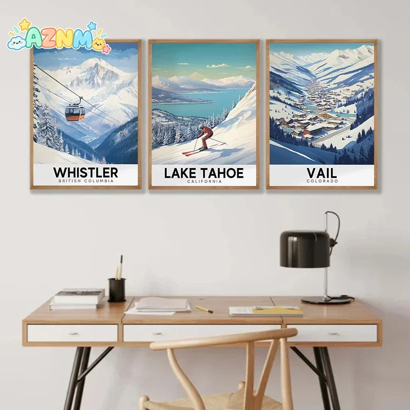 Lake Tahoe Zermatt Vail Mammoth Mountain Ski Resort Travel Posters and Prints Canvas Printing Wall Art Picture for Home Decor