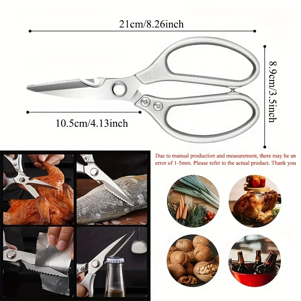 1pc Premium Stainless Steel Kitchen Scissors with Ergonomic Handle - Ideal for Cutting Meat, Poultry, Vegetables and More