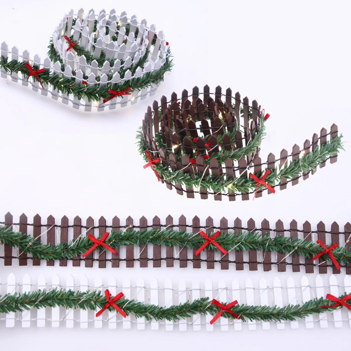 Hot Sale! Zakka Mini Landscape Christmas Elf Garden Fence, Handmade LED Light Wooden Wicker Barrier