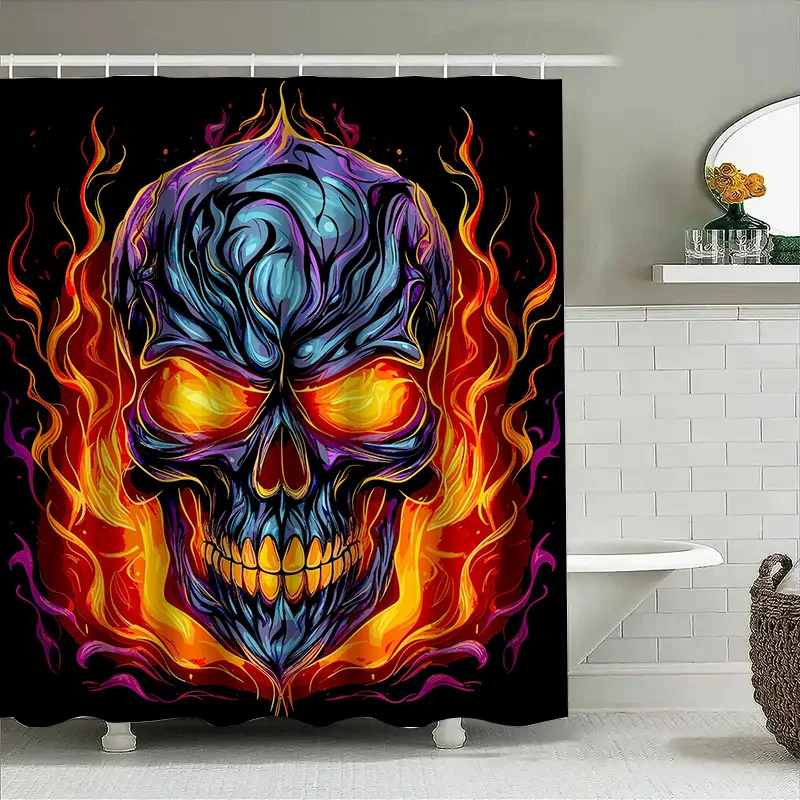 

Занавеска для душа Tuniu Dark Skull Flame, крутой дизайн ужасов, страшное искусство черепа, уникальный декор для ванной комнаты