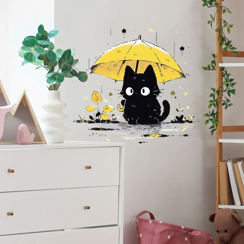 

New Black Cat Stickers for Children's Bedroom Background Wall Decoration Wall Art Hot Sale Self-Adhesive Removable