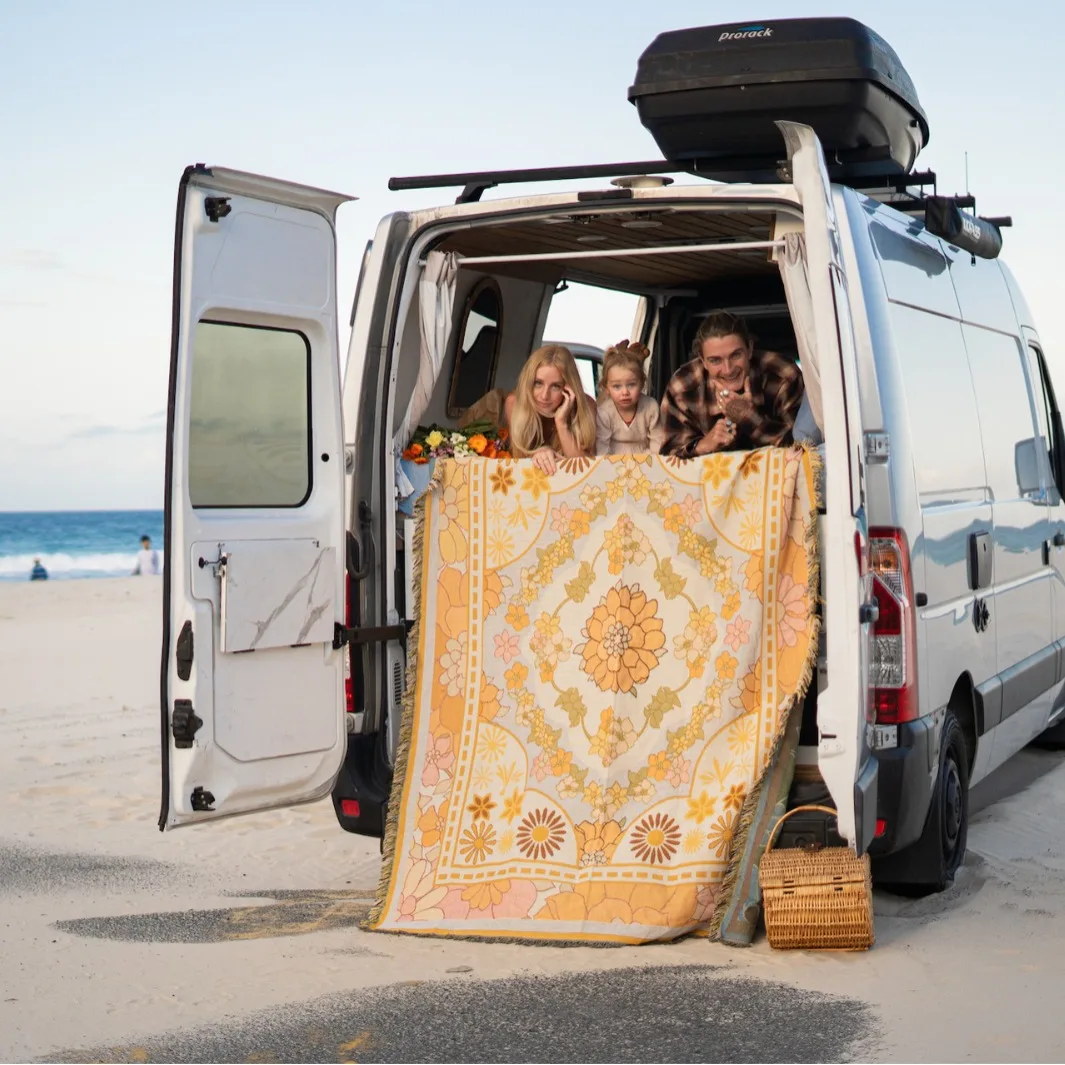 Summer Line Blanket Yellow Cotton Woven Sofa Towel Knitted Thickened Warm Pad Mat Bohemian Floral Boho Throw Travel Bedspread
