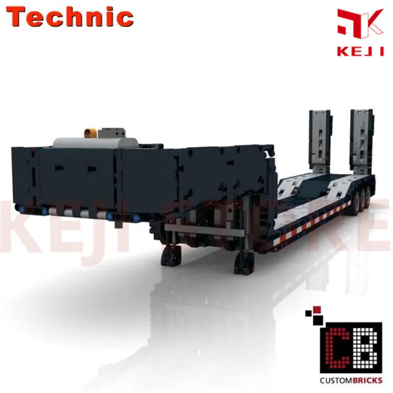 KEJI MOC-10554 Custom RC low loader with ramps Engineering Vehicle Building Blocks Bricks Kits Toys Chil