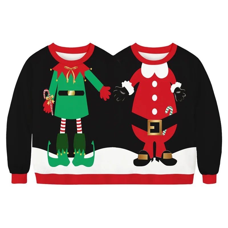 Two Person Ugly Christmas Pullover Couples Sweaters Christmas Jumper Tops Conjoined Twin Patterns Printed Funny Sweatshirt