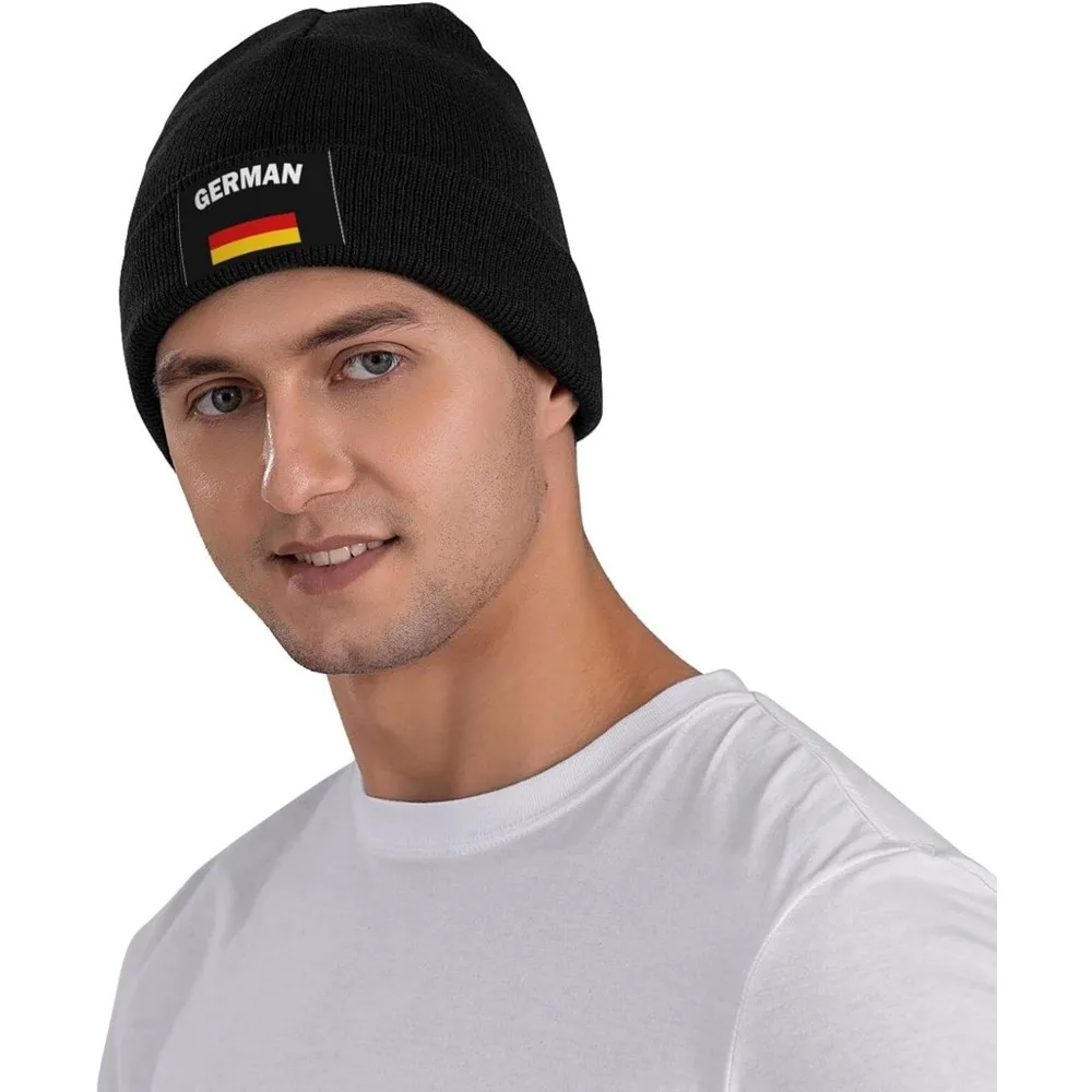 Winter Knit Hat Cap for Men Women, German Flag Daily Beanie Hat Unisex Warm Cuff Ski Skull Caps Black