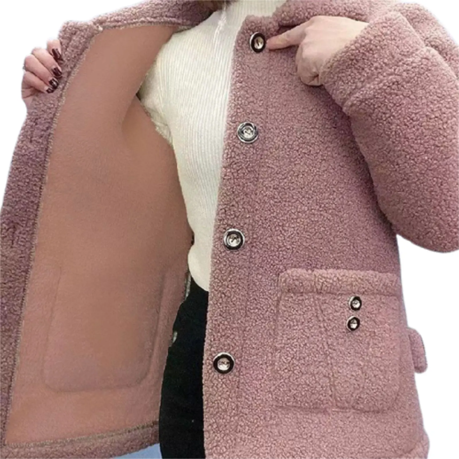 Female Winter Lamb Plush Coat -Length No Fading Charming Winter Coat for Women Formal Daily Party Ball