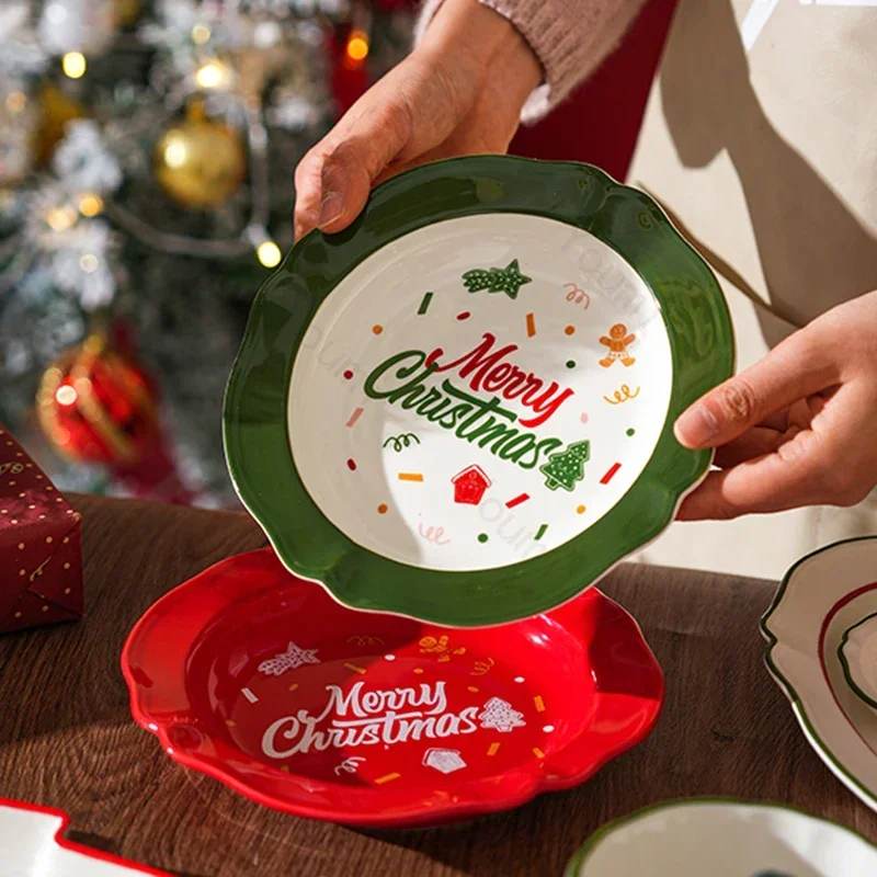 Creative Christmas Tree Ceramic Plate Set High End Restaurant Dessert Plates Breakfast Delicious Salad Plate Exquisite Tableware