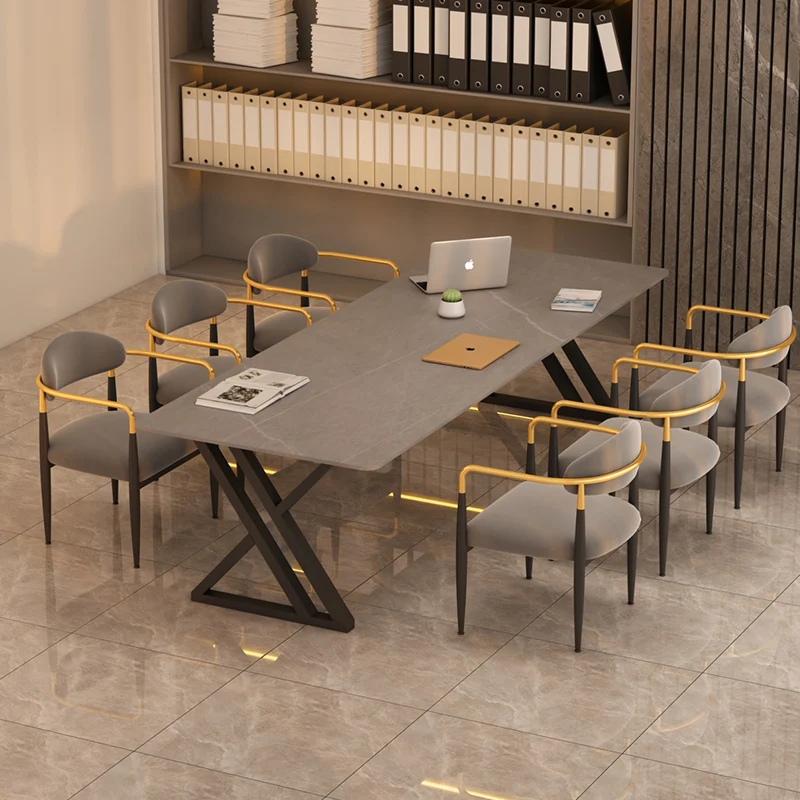 

Легкий роскошный конференц-стол из каменной плиты, длинный стол, мраморный минималистичный письменный стол, рабочий стол, комбинация стола для приема и стула