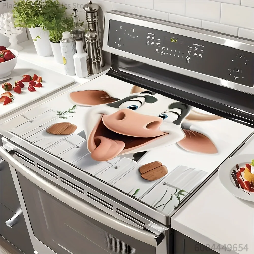 Cow-Print Stove Cover Mat – Soft, Scratch-Resistant & Easy-Clean Kitchen Protector for Stovetop, Oven, Laundry & Fall Decor