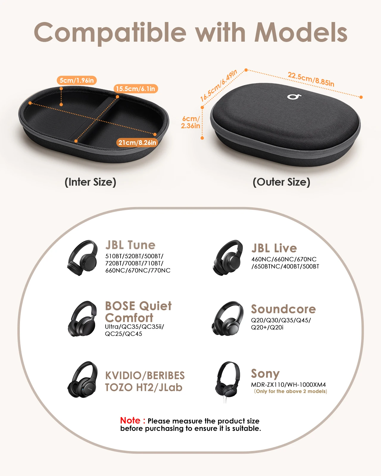 Yinke Hard Shell Headphone Case Bose QC Ultra QC45 Portable Travel Storage Bag Over-Ear Headphones Shockproof EVA Protective Box